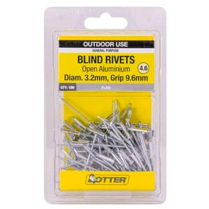 Otter 3.2 x 9.6mm Open Aluminium Blind Rivets - 100 Pack