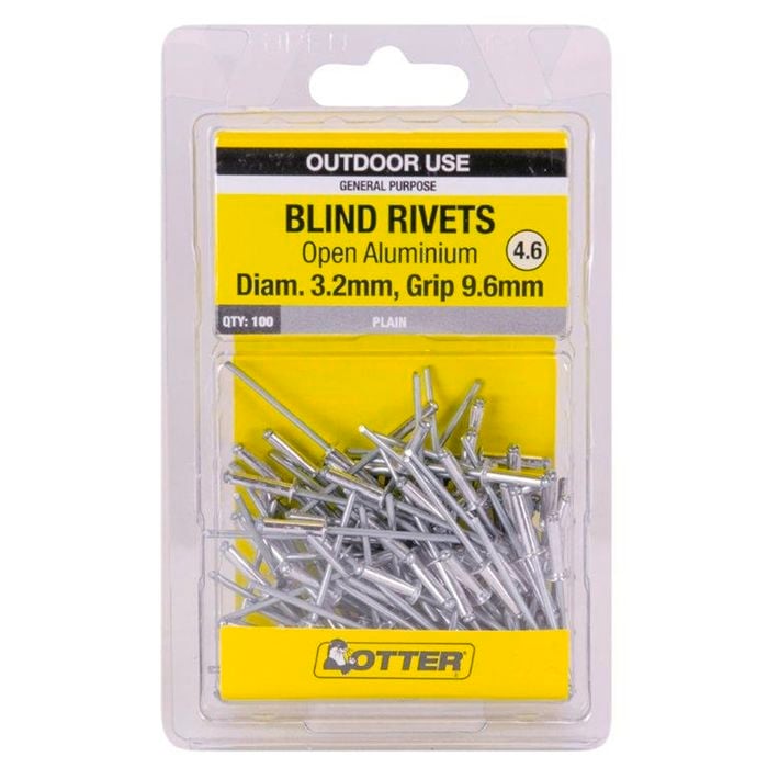 Otter 3.2 x 9.6mm Open Aluminium Blind Rivets - 100 Pack