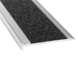 Duratac 1200mm Clear Aluminium Stair Nosing with Black Carborundum Insert & Countersunk Holes - 5 Pack