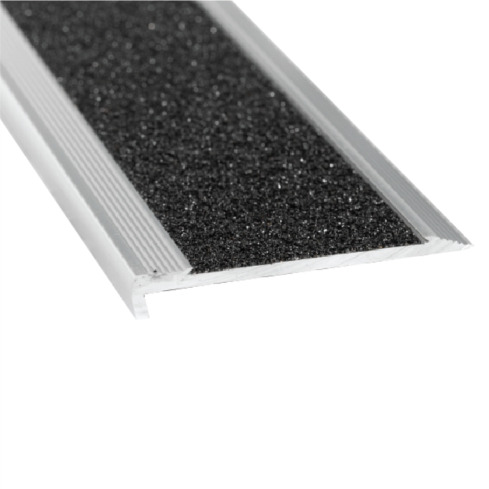 Duratac 1200mm Clear Aluminium Stair Nosing with Black Carborundum Insert & Countersunk Holes - 5 Pack