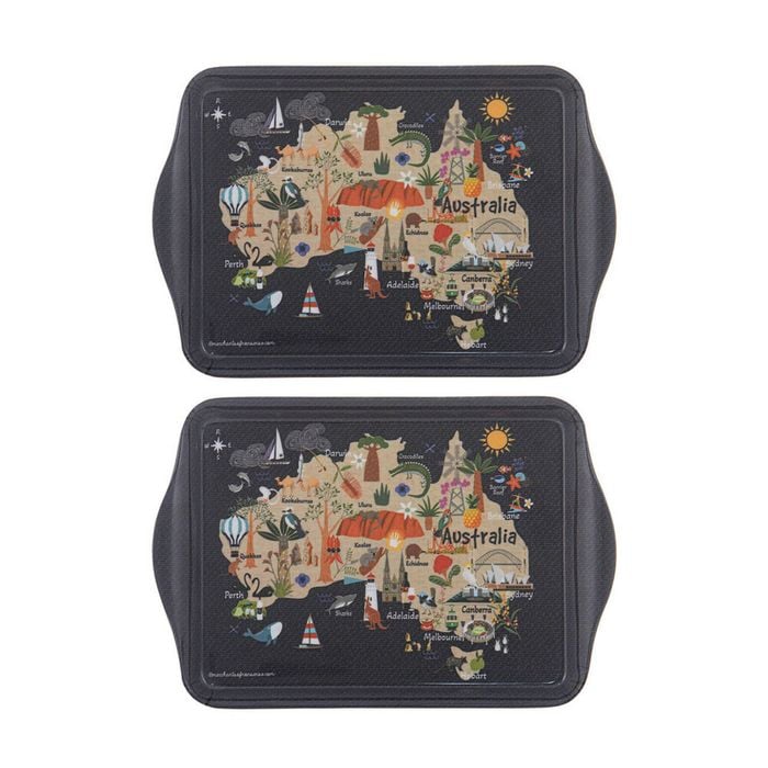 2x 2pc Ashdene Land Down Under AUS Melamine Scatter Tray Black 21x14.2cm