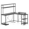 Costway L-shaped Gaming Desk W/power Outlets Reversible Led Computer Table Black