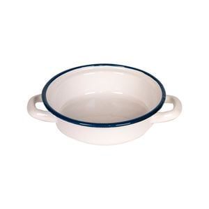 Urban Style Enamelware 14x6.3cm Ragout Plate w/ Handles w/ Blue Rim White
