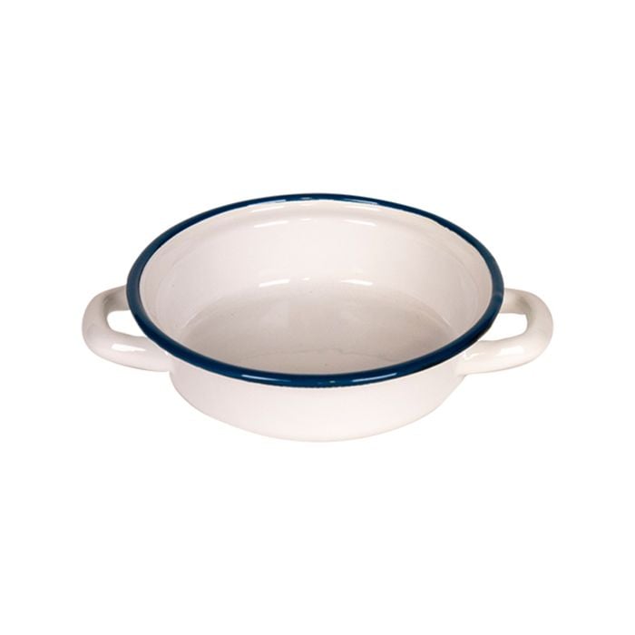 Urban Style Enamelware 14x6.3cm Ragout Plate w/ Handles w/ Blue Rim White