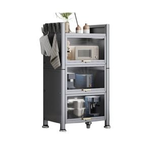 TASTE RELAX SPACE 4-Tier Sideboard Cabinet with Ripple Glass & Adjustable Shelves ¨C 50cm Wide