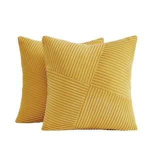 Gioia Casa Corduroy Cushion Covers - Soft Velvet with Windmill Pattern & Hidden Zipper - Yellow, 45cm x 45cm (Twin Pack)