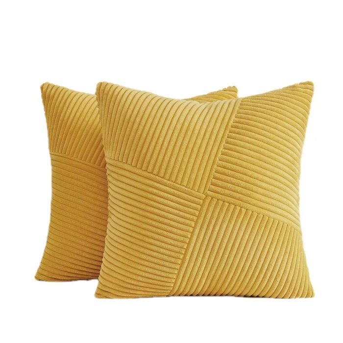 Gioia Casa Corduroy Cushion Covers - Soft Velvet with Windmill Pattern & Hidden Zipper - Yellow, 45cm x 45cm (Twin Pack)