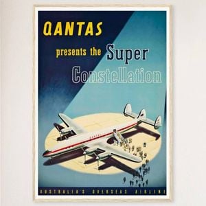 Galrie Australian Vintage Airline Poster - Classic Aviation Art Print for Home Decor, Wood Frame, A4 21 x 30cm (8 x 12inch)