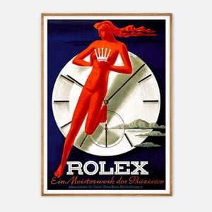 Galrie Vintage Rolex Advertising Poster - Stunning Art Deco Timepiece Print Home Decor, Wood Frame, 70 x 100cm (28 x 40inch)