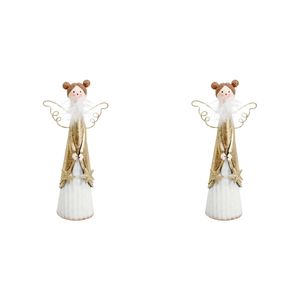 2x LVD Metal Pretty Angel w/ Star Christmas Holiday Decoration 20cm White/Gold