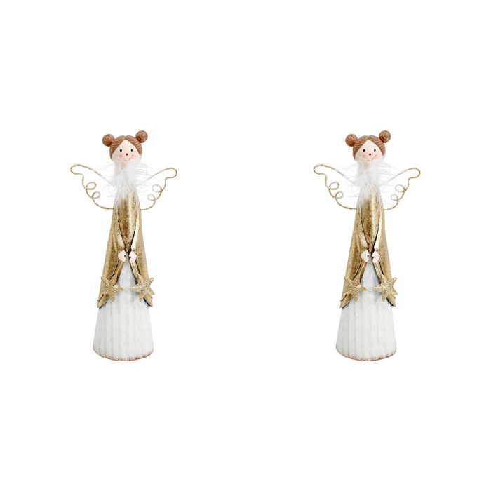 2x LVD Metal Pretty Angel w/ Star Christmas Holiday Decoration 20cm White/Gold