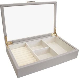 LVD MDF Glass 29.5x19cm Jewellery Box Storage Rectangle Large - Taupe