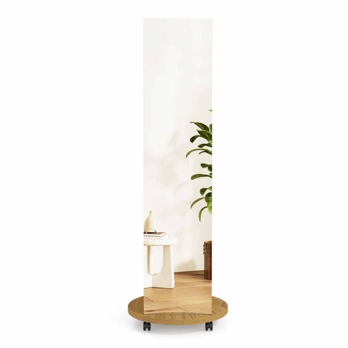 Costway Coat Rack Clothes Tree Hanger Full Length Mirror Natural