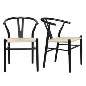 Levede 2x Hans Wegner Wishbone Dining Chairs Black