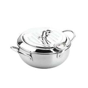 NNEOBA 24cm Deep Frying Pot with Thermometer and Lid Silver