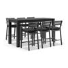 Santorini Outdoor Aluminium 2m Bar Table Charcoal With 6 Stools & Denim Grey Cushions