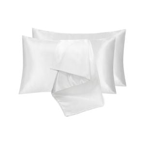 LINENOVA Satin Pillow Case Queen Size Pair White