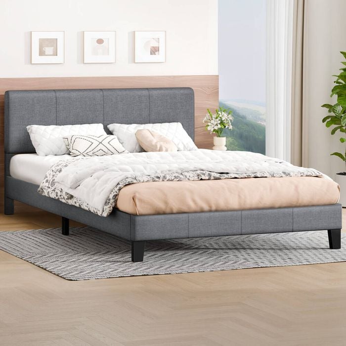 Alfordson Bed Frame Queen Size Fabric Grey