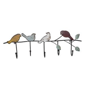P&P 57×6×19cm Functional Metal Birds Wall Hanging with Hooks, Decorative & Organizational