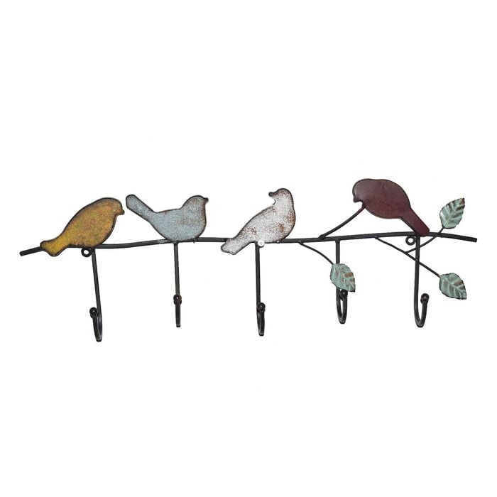 P&P 57×6×19cm Functional Metal Birds Wall Hanging with Hooks, Decorative & Organizational