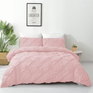 Dreamfields Super King Blush Diamond Embroidery Pintuck Quilt/Doona/Duvet Cover Set