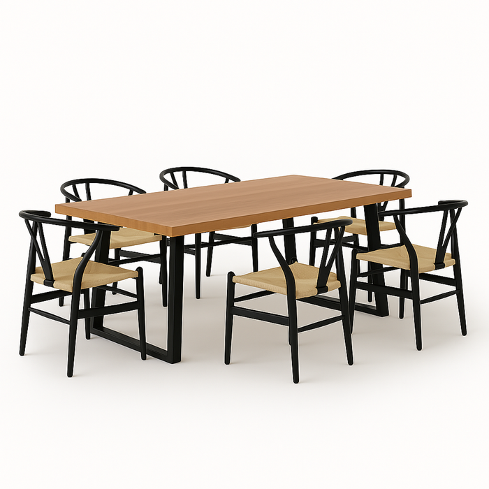 Stanley Wooden Beveled-Edge Dining Table with 6 Chairs
