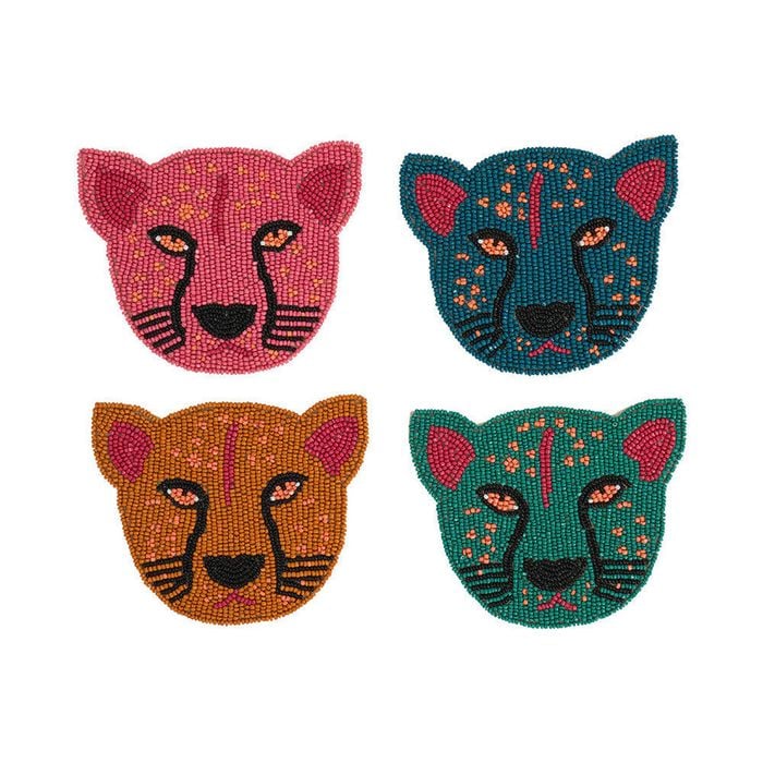 4pc Annabel Trends Beaded Coaster Drink Mat Table Protector 12x10cm Cheetah