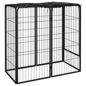 vidaXL Dog Playpen 6 Panels Black Powder-coated Steel Dog Kennel Puppy Cage