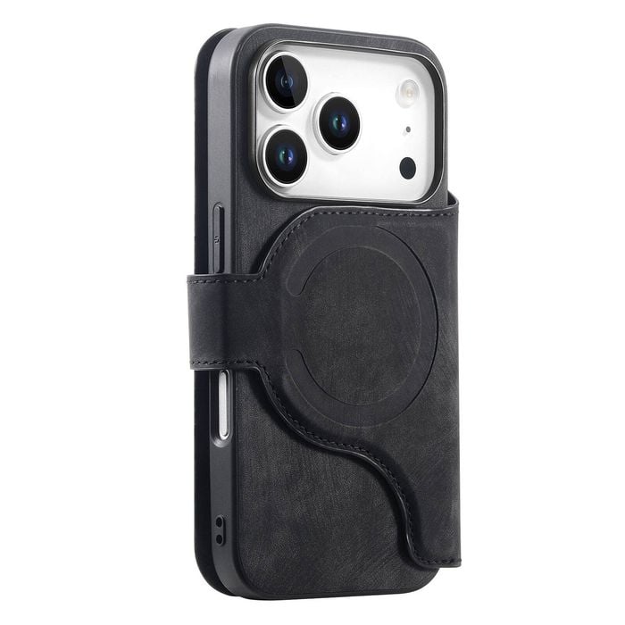 For iPhone 17 Pro (6.3") Detachable Wallet Case Flip Leather Magsafe Magnetic Cover (Black)