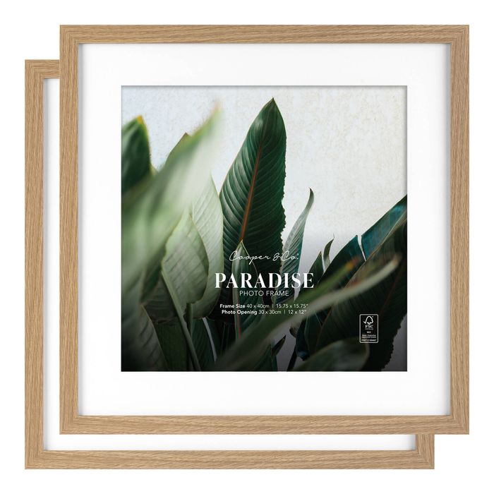 Cooper & Co. 15.75 x 15.75inch Mat to 12 x 12inch Set of 2 Oak Premium Paradise Wooden Photo Frames
