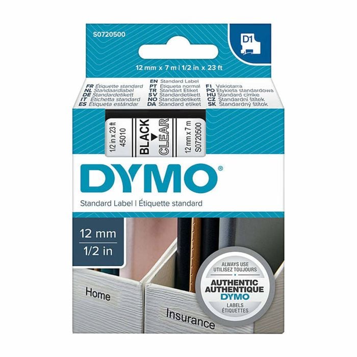 Dymo Black On Clear 12mmx7m Tape