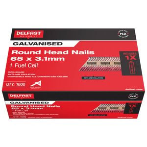 Delfast 65 x 3.1mm Roundhead Ring Shank HD Galv Nails with Fuel Cells - 1000 Pack