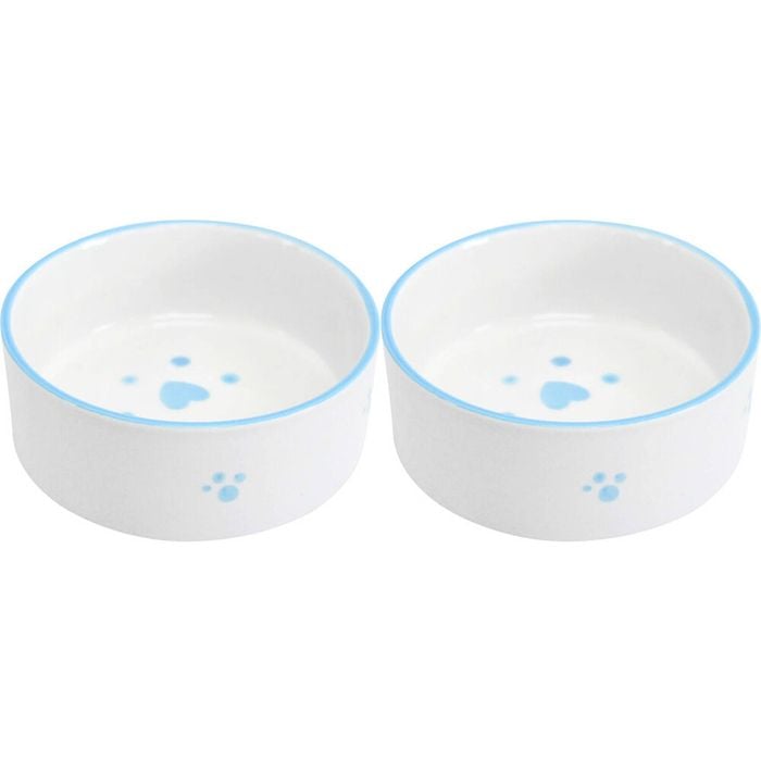 2PK LVD Ceramic Small/Medium Pet Drinking/Feeding Bowl 13x5cm Blue Paws