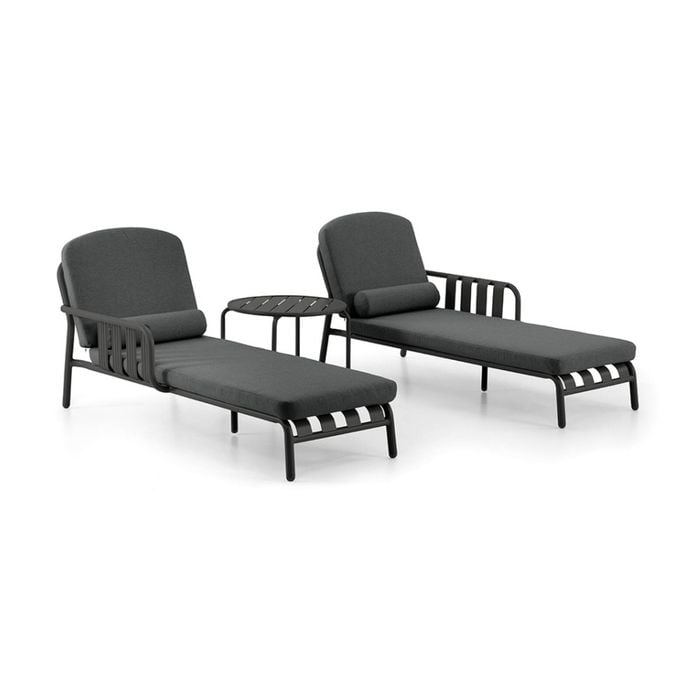 Mornington Outdoor Aluminium Sun Lounge Set With Side Table Midnight