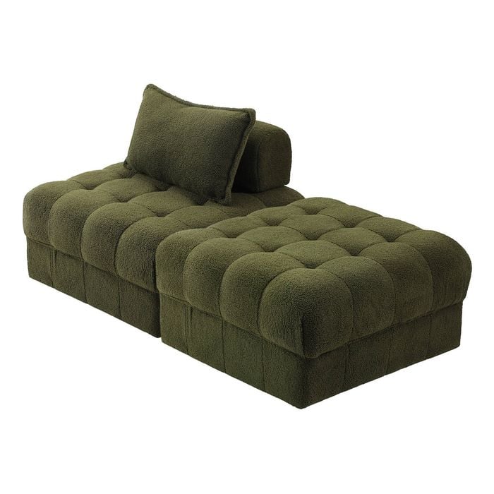 Oikiture 2 Seater Boucle Modular Sofa & Ottoman Set