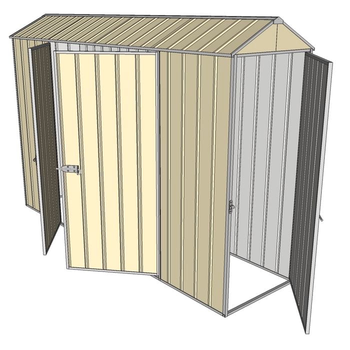 Build-a-Shed 0.8 x 3 x 2.1m Gable Single Hinged Door Shed with Double Hinged Side Door - Cream