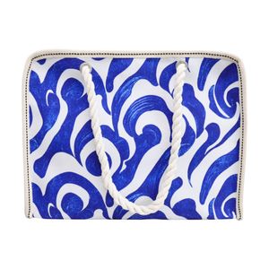 LVD Blue/White Abstract Print Tote Bag W/ Rope Handles 42x17x32cm
