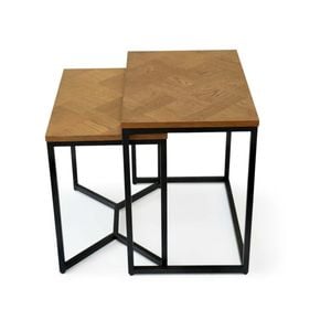6IXTY Toulouse French Marquetry Set Of 2 Nesting Side Table - Oak