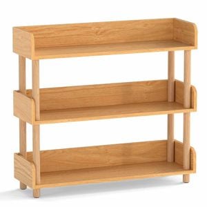 Costway 3tier Wood Bookshelf Modern Elevated Guardrails Shelving Rack
