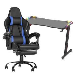 Advwin Gaming Office Desk 120cm Led Light & Gaming Chair With Footrest Blue