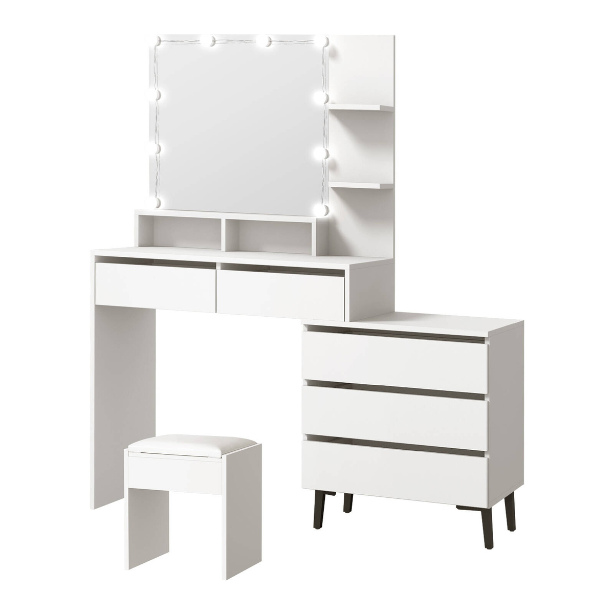 Oikiture Dressing Table Stool Set Makeup Mirror 10 LED Bulbs