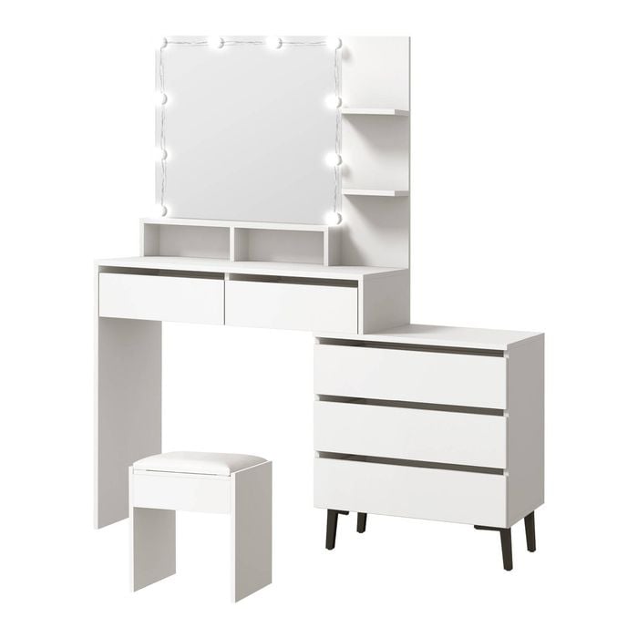 Oikiture Dressing Table Stool Set Makeup Mirror Cabinet White
