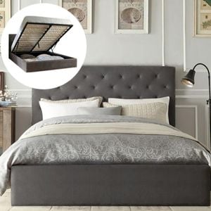 Istyle Chester King Gas Lift Ottoman Storage Bed Frame Fabric Grey