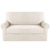 Smarcute 2 Seater 2-Piece Spandex Stretch Anti-Slip Sofa Cover Ivory