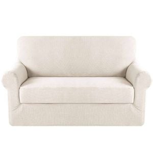 Smarcute 2 Seater 2-Piece Spandex Stretch Anti-Slip Sofa Cover Ivory
