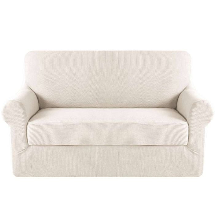 Smarcute 2 Seater 2-Piece Spandex Stretch Anti-Slip Sofa Cover Ivory