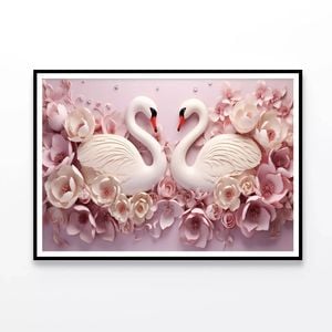Two Colorful Floral Swans  Print 100% Australian Made 120x90cm  (Poster)