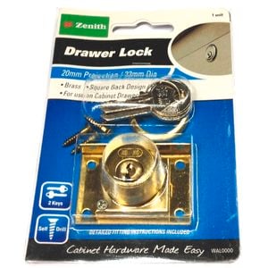 Zenith Drawer Lock 20mm Brass
