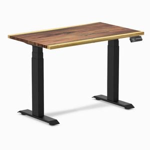 Desky Dual Mini Saman Hardwood Sit To Stand Desk 1000x600mm Matte Black Frame