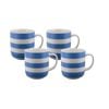 Bundanoon New Bone China Coffee & Tea Mugs Set 4 - Blue Nautical Stripes 400ml